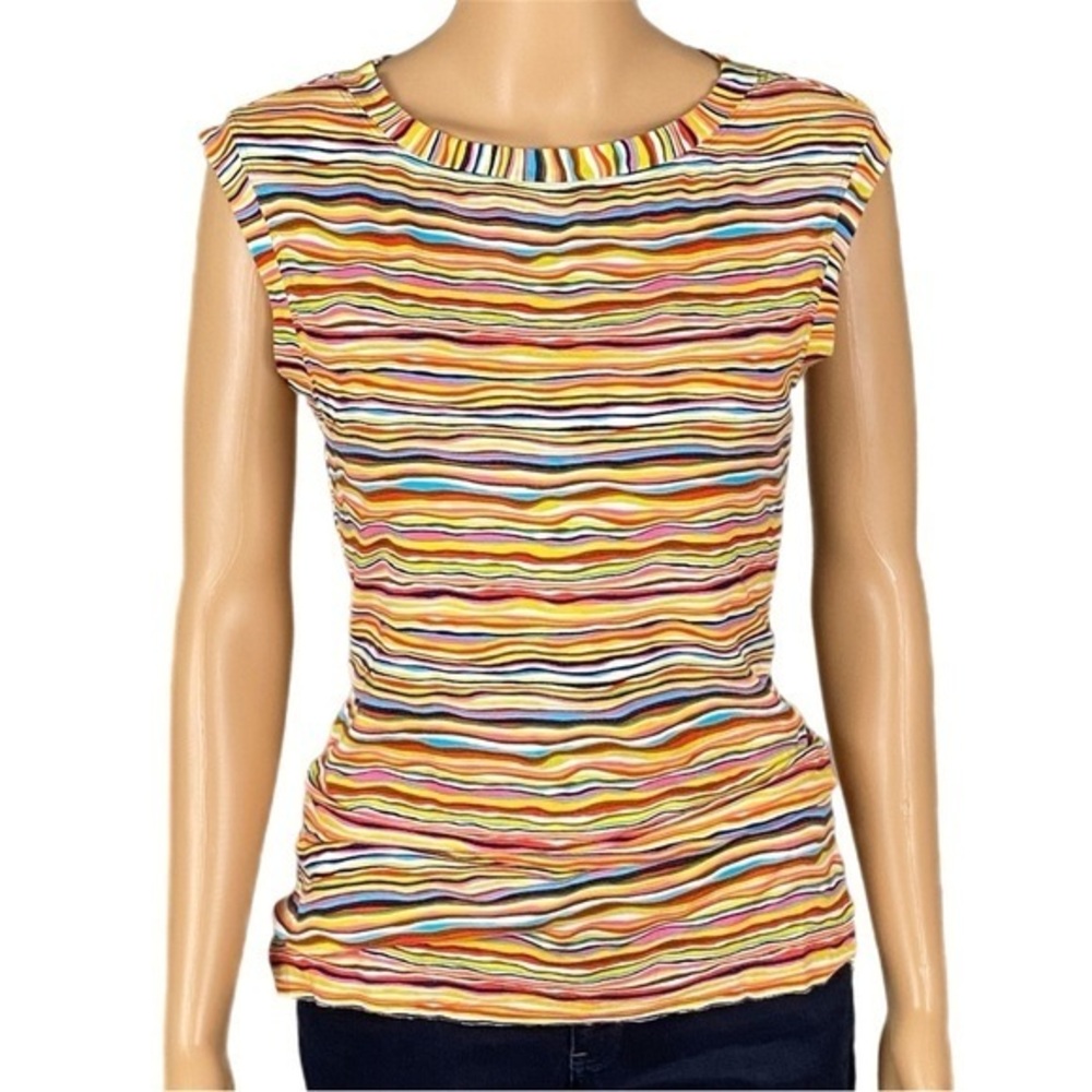 TRINA TURK stretch jersey colorful, striped sleeveless top. Size P (Small). EUC